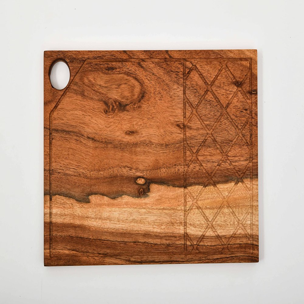 Affinity Decor Acacia Wood Cutting Board for kitchen Chopping Boards, Wooden Platter with Groove, Butcher Block, Natural Cheese Serving Plate (Criss Cross Board 11"L x 7"W)