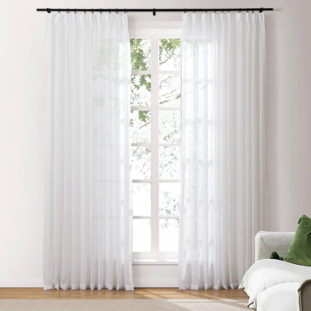 Drapifytex 96 Inch Length by Extra Wide 150 Inches Wide Sheer Voile Window Curtains, Living Room Floating Pinch Pleated Curtains Solid Color Beige Voile for Sliding Glass Door (1 Panel)