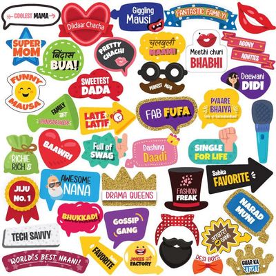 All Occasion Indian Family Relatives Photo Booth Props for Party, Baby Shower Props for Family/Birthday Props for Family/Wedding Props for Family (42 Pieces) by Indian Collectible