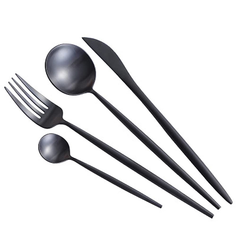 16 Piece Black Matte Silverware Set for 4 18/10 Stainless Steel Flatware Sets,Home Kitchen Curer,Include Fork Knife Spoon Teaspoon