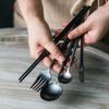 16 Piece Black Matte Silverware Set for 4 18/10 Stainless Steel Flatware Sets,Home Kitchen Curer,Include Fork Knife Spoon Teaspoon view 3