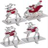 Cesdai Reindeer & Sleigh Stocking Holder Set for Mantle Set of 4,Christmas Deer Stocking Hangers for Firepiece,Christmas Decorations Mantel Hanger for Stocking/Garland (Deer-Sleigh Silver) view 2