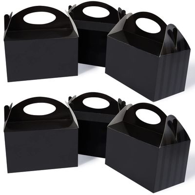 Happyhiram Black 25 CT 6 Inch Candy Boxes Party Favors Stripes Paper Cookie Gift Bags with Handles Gable Boxes Goodie Snack Bags for Graduation Birthday Party