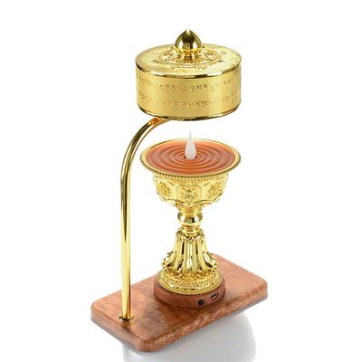 ZCBYBT Bionic Fire Prayer Wheel, LED Rechargeable Butter Lamp, Tibetan Electric Prayer Wheel, Buddhist Ornaments,Gold