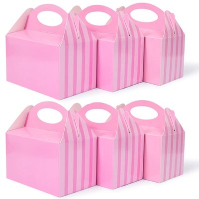 Happyhiram 25 Pcs Party Treat Boxes Pink for Girls, 6 Inch Valentines Candy Boxes Party Favors with Handle Paper Cookie Gift Bags Gable Boxes Snack Goodie Bags for Kids Unicorn Peppa Pig Barbie Theme Birthday Baby Shower Bridal Shower