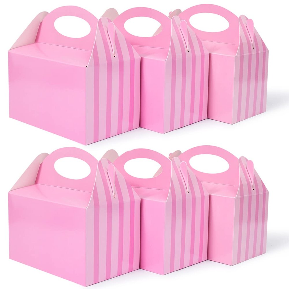 Happyhiram 25 Pcs Party Treat Boxes Pink for Girls, 6 Inch Valentines Candy Boxes Party Favors with Handle Paper Cookie Gift Bags Gable Boxes Snack Goodie Bags for Kids Unicorn Peppa Pig Barbie Theme Birthday Baby Shower Bridal Shower
