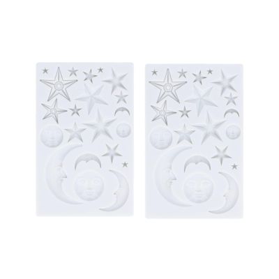 2Pcs Sun Moon Stars Cake Fondant Molds, Baking Mold Star Moon Face Silicone Molds Moon Stars Sun Face Chocolate Candy Mold Cake Decorating Tools