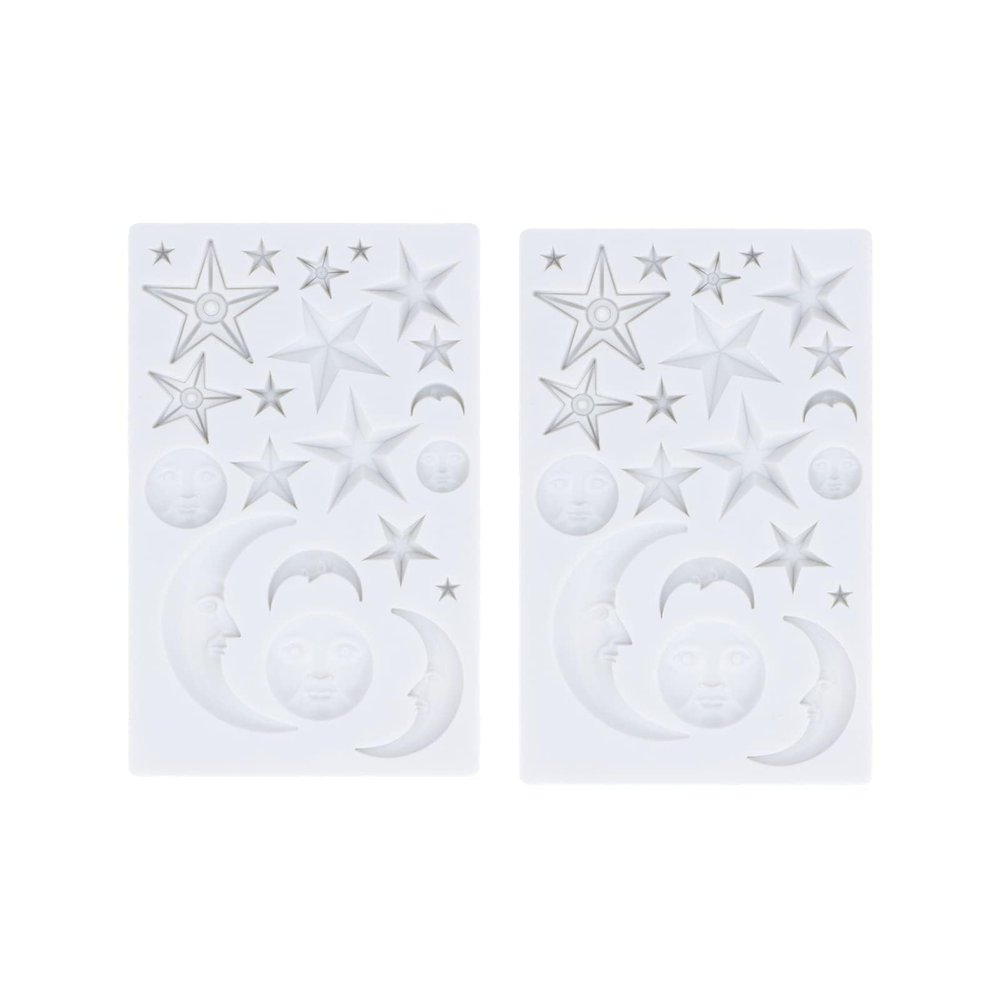 2Pcs Sun Moon Stars Cake Fondant Molds, Baking Mold Star Moon Face Silicone Molds Moon Stars Sun Face Chocolate Candy Mold Cake Decorating Tools