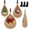 Honeydak Boho Decor Hanging Wall Baskets for Kitchen 3 Pack Teardrop Baskets with Hooks Storage Fruit Onion Vegetable Potato for Home 3 Sizes(Light Linen,Teardrop,Cotton Rope) view 1
