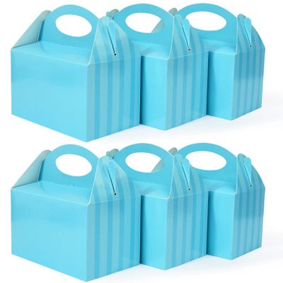 Happyhiram 25 CT Blue Party Favor Boxes Blue Striped for Boys and Men, Small Treat Boxes with Handle 6" Gable Candy Boxes Paper Gift Boxes for Kids Son Birthday Baby Shower Bridal