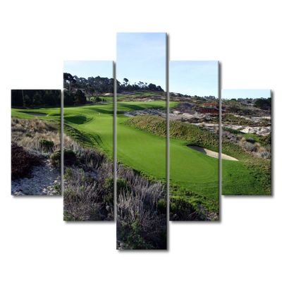 5 Panels Golf Course Wall Art Spyglass Hill Course Poster American Flag Canvas Wall Art Paintings Prints Modern Home Decor for Living Room Bedroom Office Wall Decor Framed Ready to Hang - 60"W x 40"H