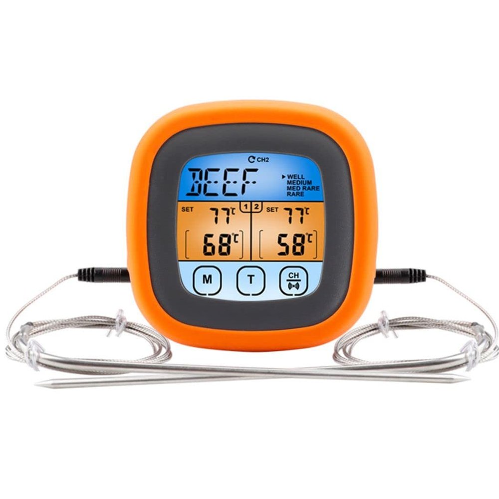 Digital Meat Thermometer for Cooking, Touchscreen LCD Large Display Instant Read Food Thermometer with Backlight, Long Probe, Kitchen Timer, Cooking Thermometer for BBQ, Oven, Grill