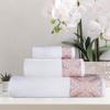 BNM Medallion Cotton 3 Piece Assorted Towel Set, Highly Absorbent, Textured, Quick-Dry, Shower, Spa, Solid White, Color Border, Includes 1 Bath Towel, 1 Hand Towel, 1 Face Towel, White-Emberglow view 2