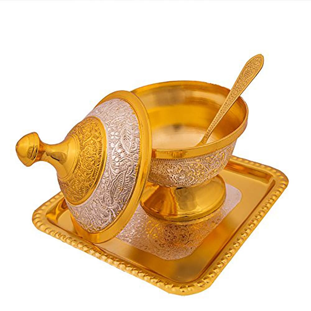 Silver Gold Plated Brass Mouth Freshener Set with Tray for Diwali Gift by Indian Collectible