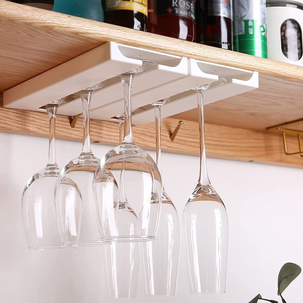 2 Pack Wine Glass Rack, Wine Glasses Hanging Shelf, Under Cabinet Stemware Wine Glass Holder, glass cup Storage Hanger for Bar Kitchen
