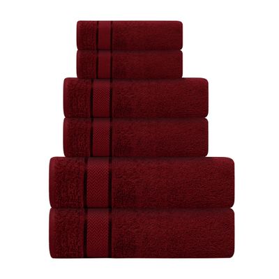 Bath Towels Set-100% Cotton- 2 Bath, 2 Hand & 2 Washcloths- Large, Thick, Fluffy, Absorbent, Quick Dry, Soft & Plush - Home, Pool, Hotel, Gym Towel -6 Piece Luxury Bathroom Towels- Dark Red / Burgundy
