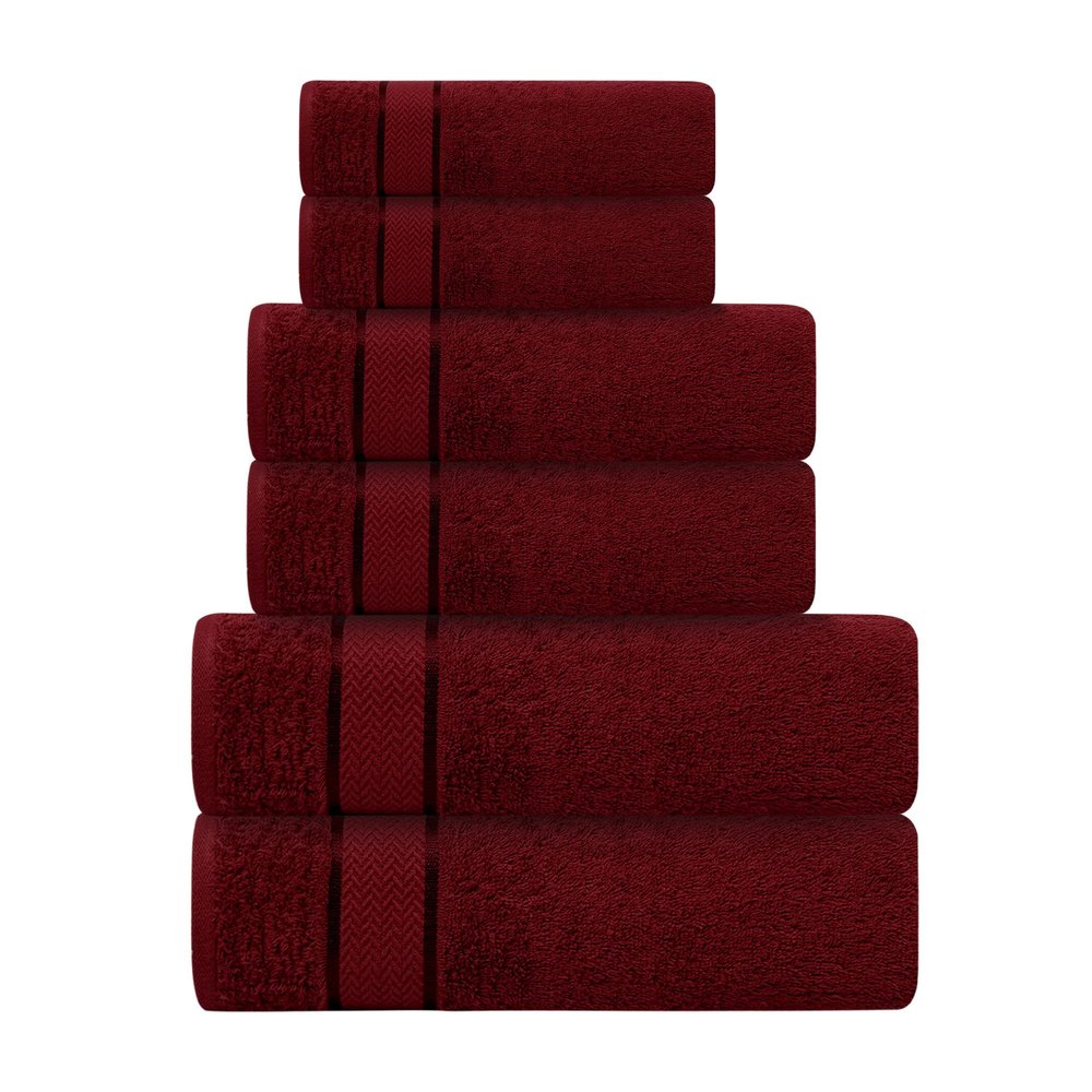 Bath Towels Set-100% Cotton- 2 Bath, 2 Hand & 2 Washcloths- Large, Thick, Fluffy, Absorbent, Quick Dry, Soft & Plush - Home, Pool, Hotel, Gym Towel -6 Piece Luxury Bathroom Towels- Dark Red / Burgundy