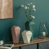 Decorative Ceramic Square Twisted Centerpiece Table Vase Set of 3, Green Large, Pink Medium, and Beige Small view 2