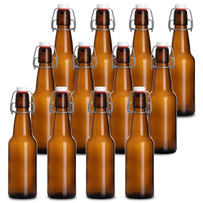 Barcaloo 12oz Flip Top Amber Glass Beer Bottles for Home Brewing - Set of 12 with Flip Caps for Beer and Wine Bottling - Family Owned American Business
