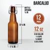Barcaloo 12oz Flip Top Amber Glass Beer Bottles for Home Brewing - Set of 12 with Flip Caps for Beer and Wine Bottling - Family Owned American Business view 2
