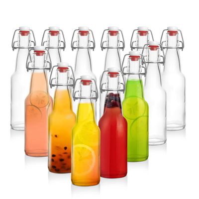 Barcaloo 12oz Flip Top Clear Glass Beer Bottles for Home Brewing - Set of 12 with Flip Caps for Beer and Wine Bottling - Family Owned American Business