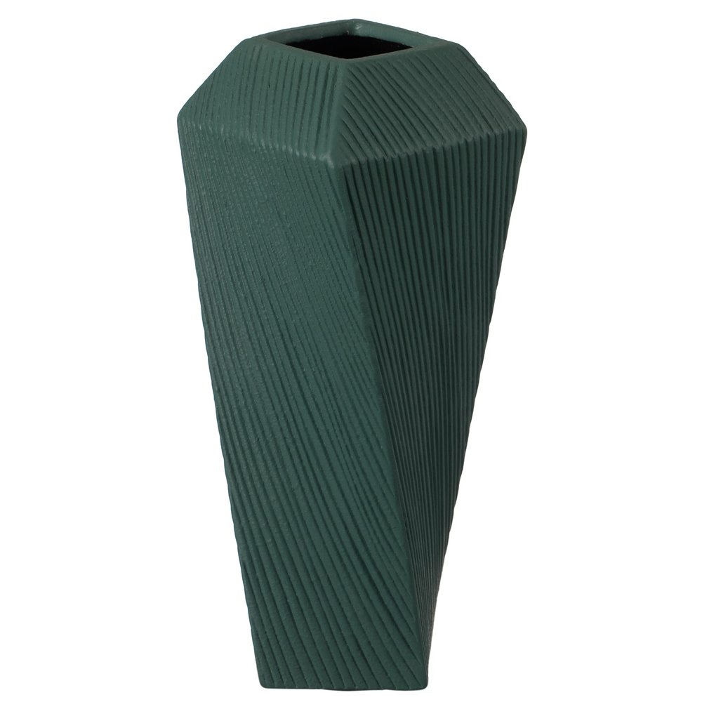 12" H Decorative Ceramic Square Twisted Centerpiece Table Vase Green, Large
