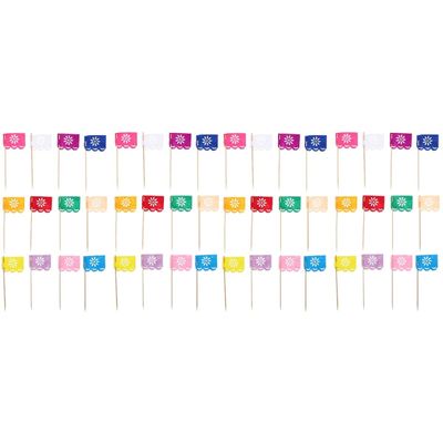 BESTOYARD 48 pcs Day of the Dead cake topper fiesta banner Mexican Fiesta Cake decorations Fiesta Party Decorations mini top hat Day of the Dead Cake Flag cloth summer household products