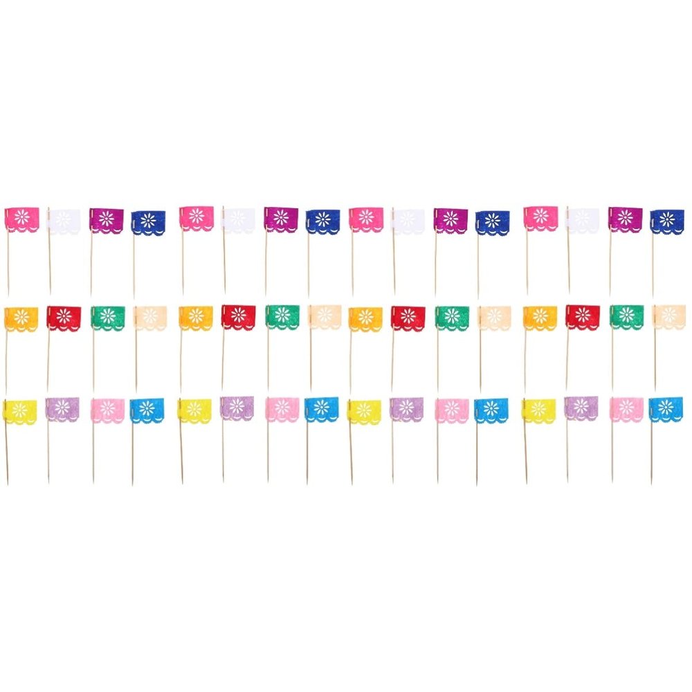 BESTOYARD 48 pcs Day of the Dead cake topper fiesta banner Mexican Fiesta Cake decorations Fiesta Party Decorations mini top hat Day of the Dead Cake Flag cloth summer household products