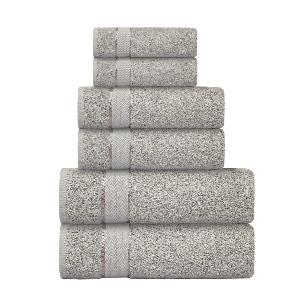 Bath Towels Set-100% Cotton-2 Bath Towels, 2 Hand Towels & 2 Washcloths-Large, Quick Dry, Absorbent, Plush, Soft-Home, Spa, Hotel, Shower Towels - 6 Piece Luxury Bathroom Towels - Silver / Light Grey