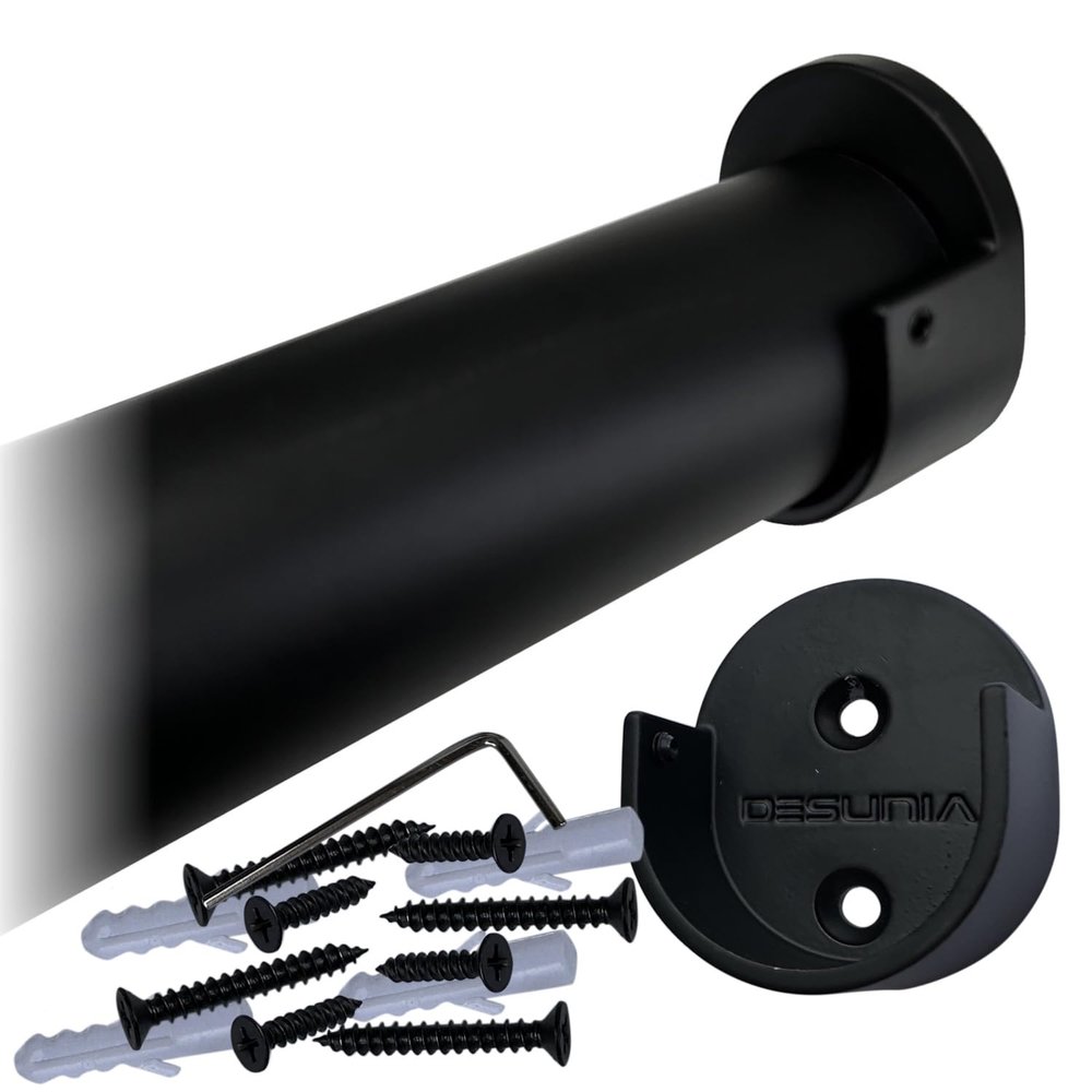 72" Round Closet Rod Kit | Matte Black | Screw-On End Brackets & Hardware | Heavy-Gauge Steel | 1 Kit | Desunia