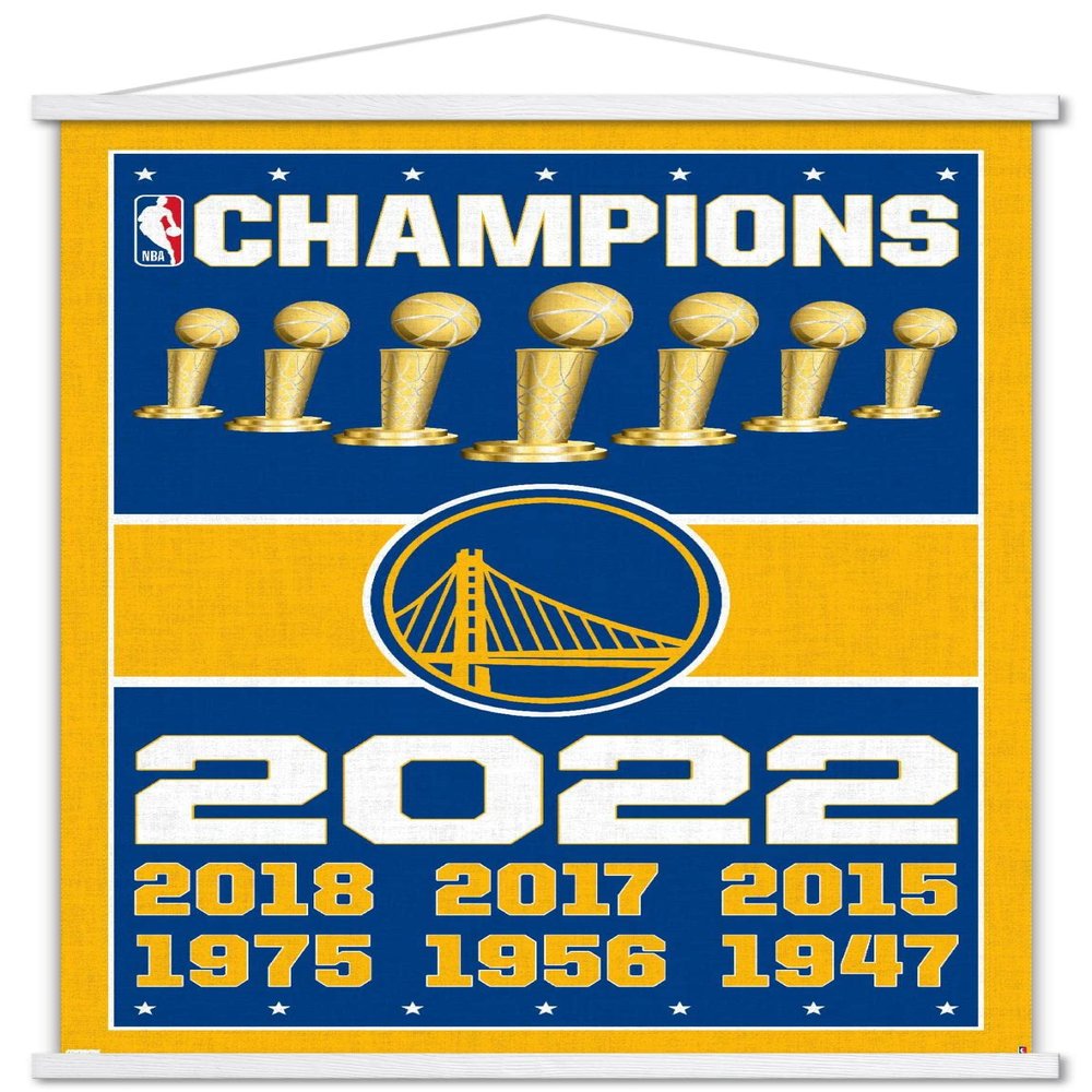 Trends International NBA Golden State Warriors - Champions 22 Wall Poster, 22.375" x 34", Premium Print and White Hanger Bundle