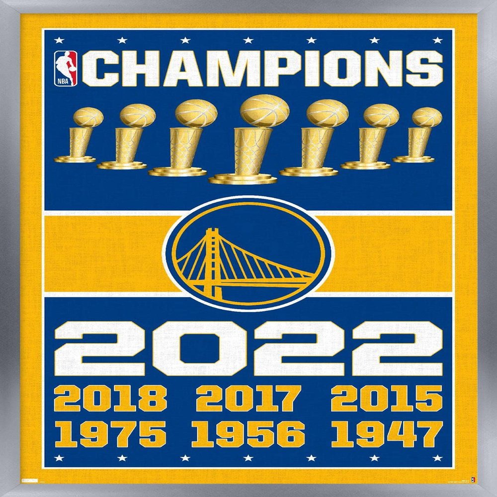Trends International NBA Golden State Warriors - Champions 22 Wall Poster, 14.725" x 22.375", Silver Framed Version