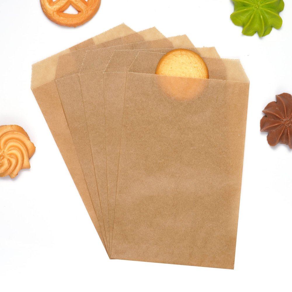 Quotidian Brown Flat Medium Glassine Paper Bags 4" x 6" (10 x 15.2cm) Pack of 1000 - Cookies Small Buffet Wedding Wrapping Birthday