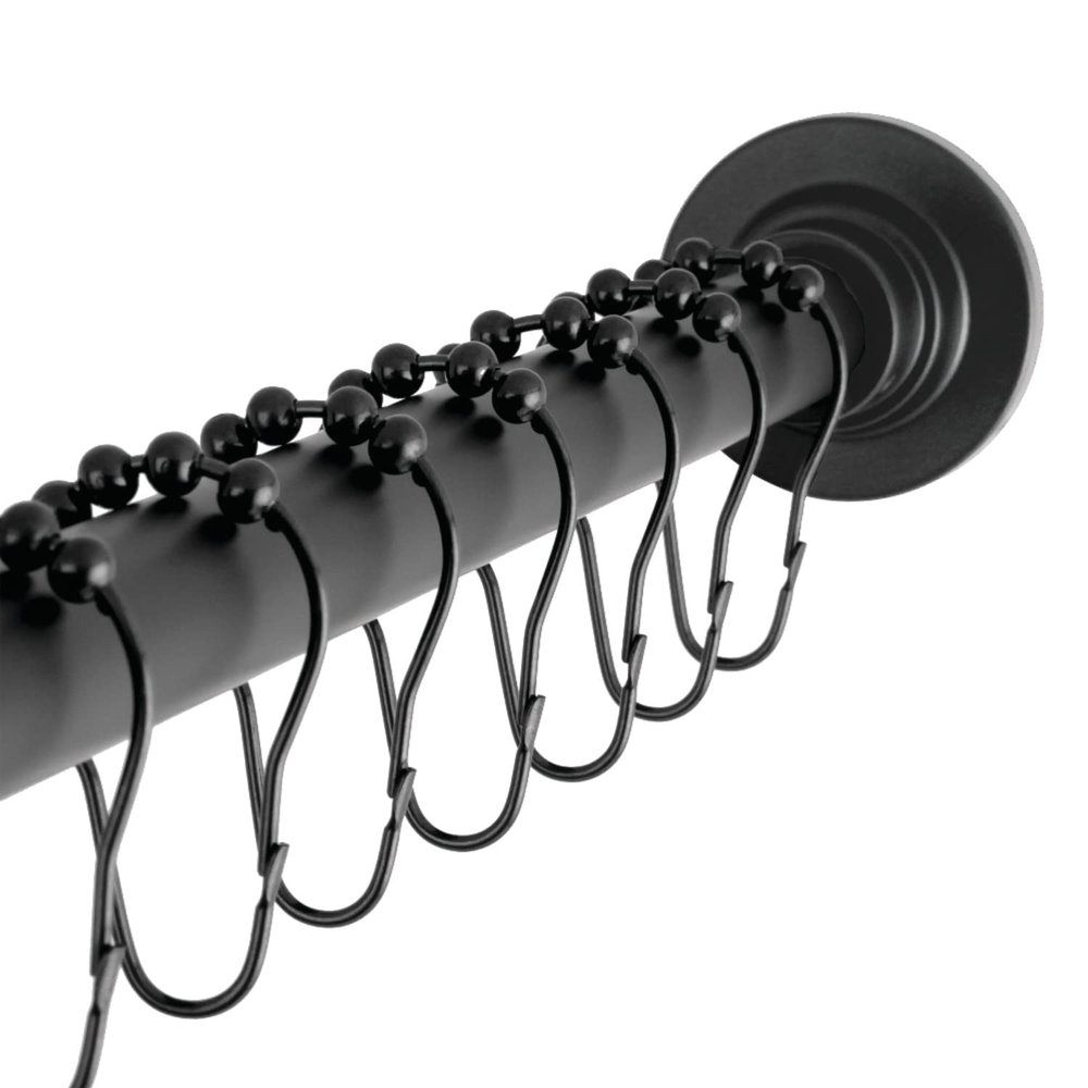 Kingston Brass SCC3110 Edenscape 60"-72" Stainless Steel Adjustable Tension Shower Curtain Rod with Rings, Matte Black