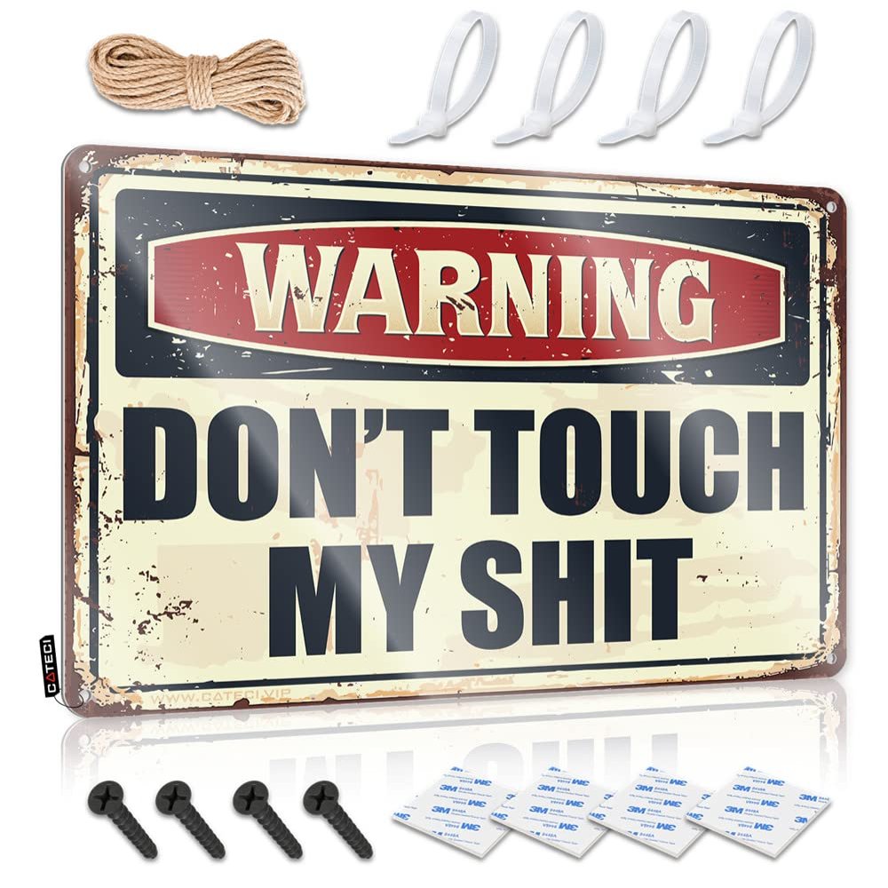 Home Security Signs for Yard Warning Don't Touch My Shit Metal Sign Auto Alarm Sign Mancave Signs and Decor ( Size : 20X30CM )