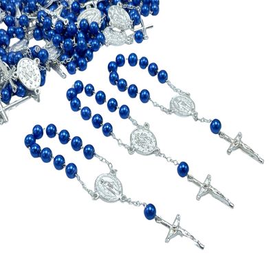 24 Royal Blue Crystal Pearls Baptism Favors Mini Rosaries silver plated/recuerdos de bautizo color azul rey en perlas de cristal
