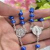 24 Royal Blue Crystal Pearls Baptism Favors Mini Rosaries silver plated/recuerdos de bautizo color azul rey en perlas de cristal view 2