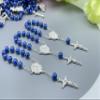 24 Royal Blue Crystal Pearls Baptism Favors Mini Rosaries silver plated/recuerdos de bautizo color azul rey en perlas de cristal view 3