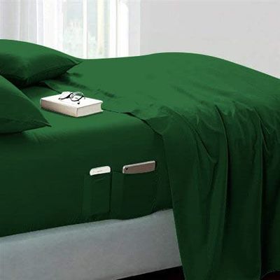 OnlineChoiceSheet 4 Piece Smart Sheets, Ultra Soft Bedding Sheet Set, Queen Size 18" Pocket with Side Storage Pockets 1000 Thread Count, 100% Egyptian Cotton, Green