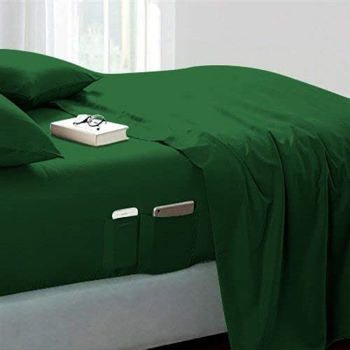 OnlineChoiceSheet 4 Piece Smart Sheets, Ultra Soft Bedding Sheet Set, Queen Size 18" Pocket with Side Storage Pockets 1000 Thread Count, 100% Egyptian Cotton, Green