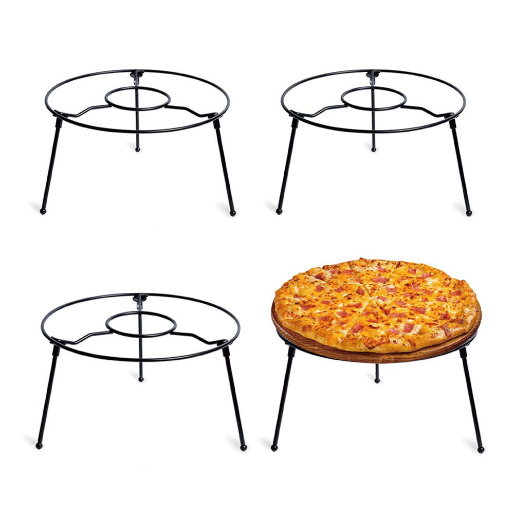HOHIYA 4 Pack 9" Pizza Stand Riser Display Heavy Duty Metal Food Holder for Pizza Cake Dessert & Buffet Table Space Saving Serving Platter Stand, Non-Slip, Black