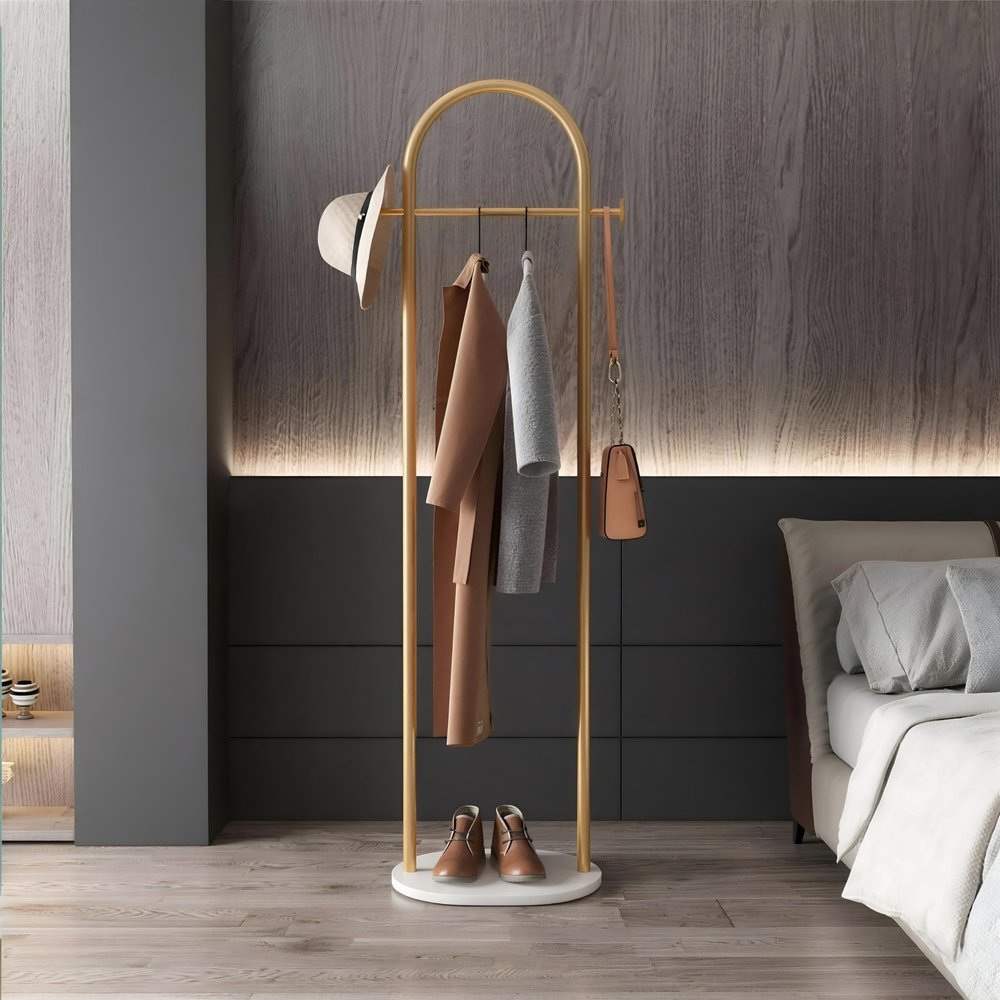 HKaikzo Gold Coat Rack, Modern Garment Rack with Marble Base, Heavy-duty Clothing Racks Freestanding, Can Hang Clothes, Hat, Scarf, Organize Shoes 19.7" W