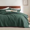 Bedsure Quilts King Size - Lightweight Bedspreads King Size with Basket Weave Pattern, Soft Quilt Bedding Set, Dark Green Comforter Set Coverlet for All Seasons with 2 Pillow Shams (106" x 96") view 2