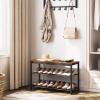 HOOBRO Shoe Bench, 3-Tier Shoe Rack, Industrial Shoe Organizer Storage Bench, 29.5 inches Entry Bench with Mesh Shelves, for Entryway, Living Room, Hallway, Easy Assembly, Rustic Brown BF75HX01 view 2