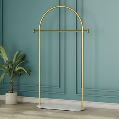 HKaikzo Gold Clothing Rack, Modern Clothes Rack with Marble Base, Heavy-duty Coat Racks Freestanding for Boutiques, Can Hang Jacket Garment, Hat, Scarf, Organize Shoes 31.5" W