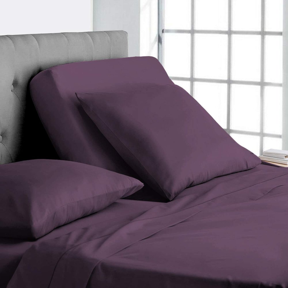 1000 Thread Count Half Split Sheets Sets for Adjustable Beds -Sheets for Half Split Mattress -Top Split Head Sheets Set -Split Head Flex Top Sheet Sets Only 34 Split from Top Plum (King-34 Split)