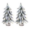 2PCS Pre-Lit Artificial Mini Christmas Tree, 18 Inch Snow Flocked Xmas Tree with Wood Base, Tabletop Artificial Pine Tree with LED Lights for Christmas Table Centerpieces Porch Home Decor view 1