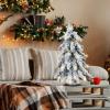 2PCS Pre-Lit Artificial Mini Christmas Tree, 18 Inch Snow Flocked Xmas Tree with Wood Base, Tabletop Artificial Pine Tree with LED Lights for Christmas Table Centerpieces Porch Home Decor view 2