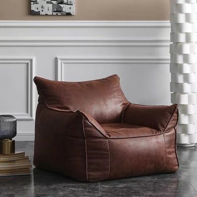 Bean Bag Chair Bean Bag Cover No Filler Luxury Single Lazy Sofa Cover PU Faux Suede Leather Bean Bag Pouf Chair for Bedroom Living Room Garden, Bean Bag Cover (Color : Retro Brown)