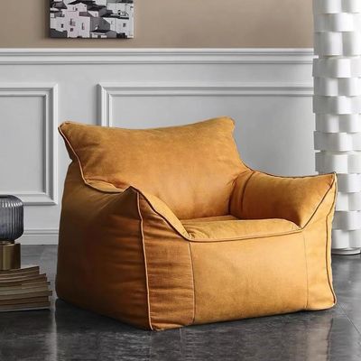Bean Bag Chair Bean Bag Cover No Filler Luxury Single Lazy Sofa Cover PU Faux Suede Leather Bean Bag Pouf Chair for Bedroom Living Room Garden, Bean Bag Cover (Color : Retro Yellow)